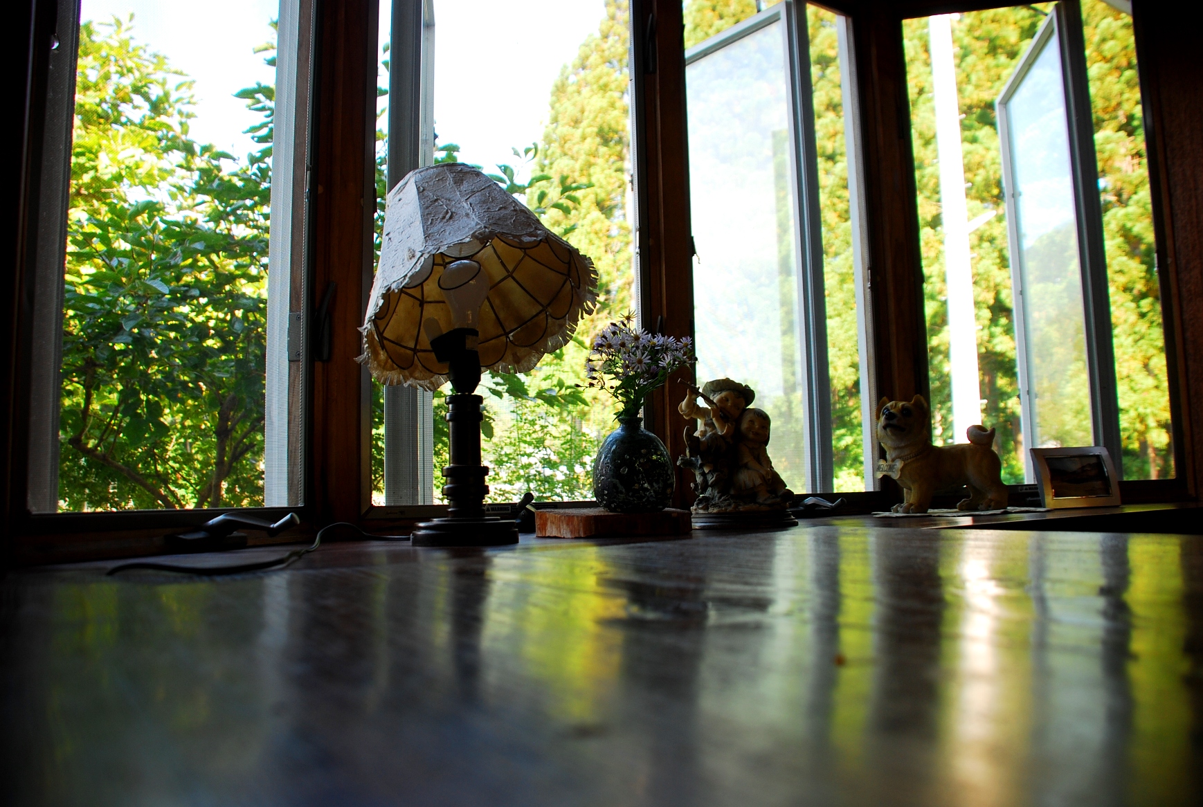 プモリのテーブルと窓